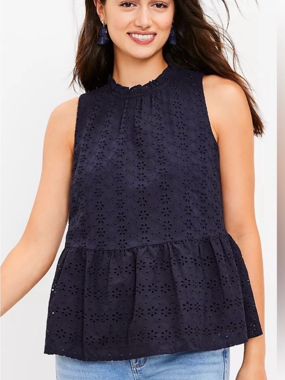 Sleeveless DARK GRAY Eyelet Peplum Dress